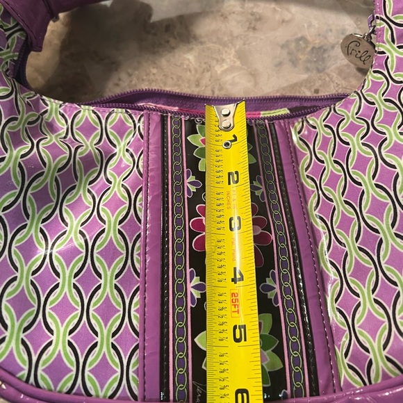 Vera Bradley FRILL Purple Green Floral Coated Vinyl  Bow Handle Hobo Handbag - Picture 9 of 15